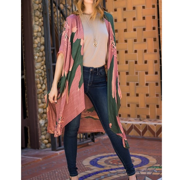 Sage Floral Print Kimono - Picture 4 of 4